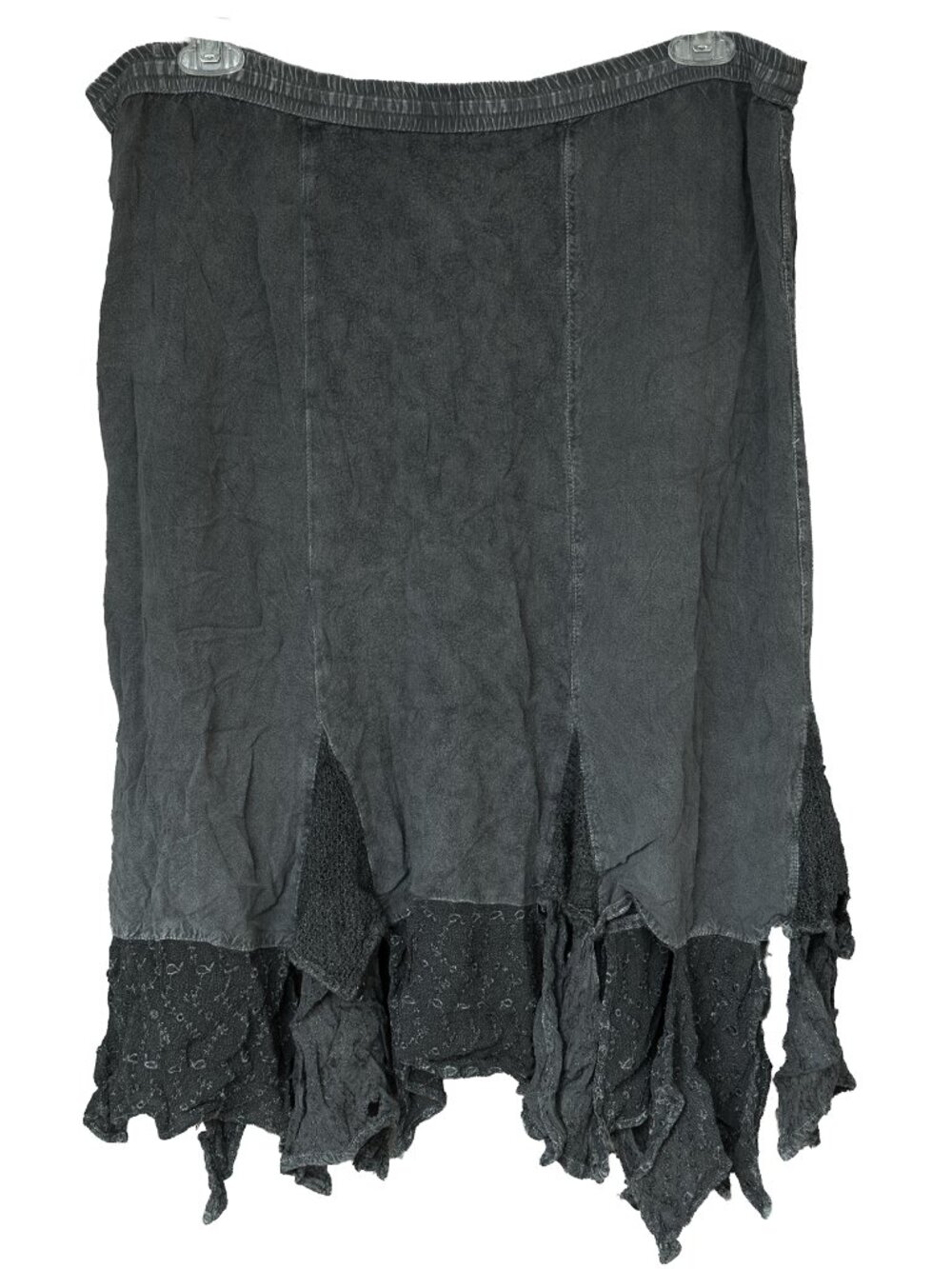 KIRAT Skirt Asymmetrical Witchy Grey Embroidered Hippie Handkerchief Midi - Picture 2 of 14